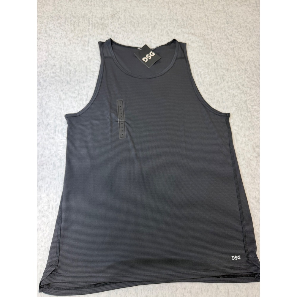 DSG Mens Run Tank Pure Black Moisture Wicking Reflective Athletic Top Size M NEW